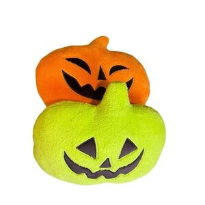 Unbranded Unisex Jack-O-Lantern Pumpkin Plush Throw Pillows OS Orange Green Set